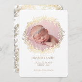 金ゴールドローレルリースホワイト生まれたばかりのベビーフォト誕生 案内状 (正面/裏面)