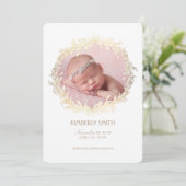 金ゴールドローレルリースホワイト生まれたばかりのベビーフォト誕生 案内状 (スタンド正面)