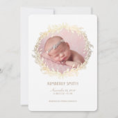 金ゴールドローレルリースホワイト生まれたばかりのベビーフォト誕生 案内状 (正面)