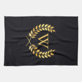 金ゴールドローレルリースモノグラム キッチンタオル (横)