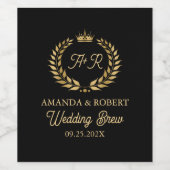 金ゴールドローレルリース結婚ズタイポグラフィクラウンアクセント ワインラベル (シングルラベル)