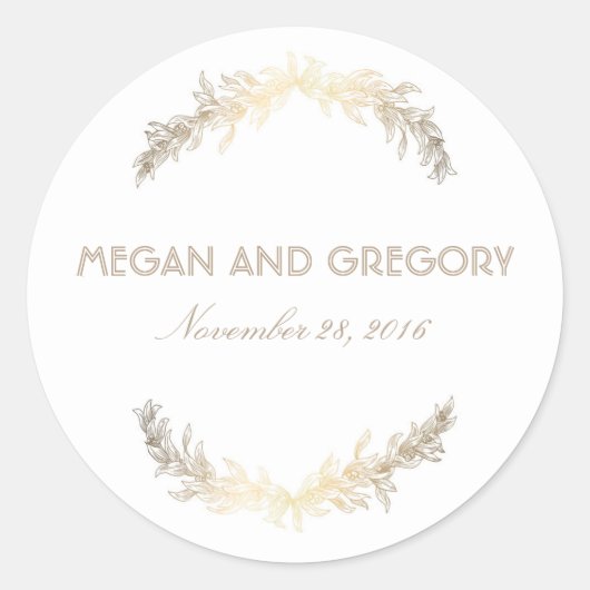 金ゴールドローレルヴィンテージウェディング ラウンドシール (正面)