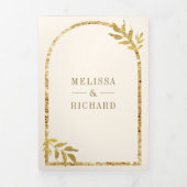 金ゴールドローレル離れリースシュークリーム結婚ズ 三つ折り招待状 (カバー)
