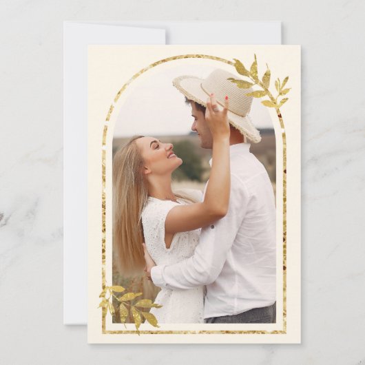 金ゴールドローレル離れリースシュークリーム結婚ズ 招待状 (裏面)