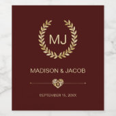 金ゴールドローレル&ハート赤ワインラベル ワインラベル (シングルラベル)