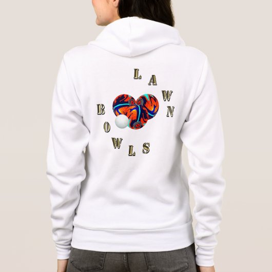 金ゴールドローンボウルレタリング及びボウル、レディースフード付きスウェットシャツ パーカ (裏面)