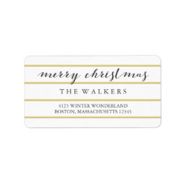 金ゴールドワイドPinstripesスクリプトメリークリスマス ラベル