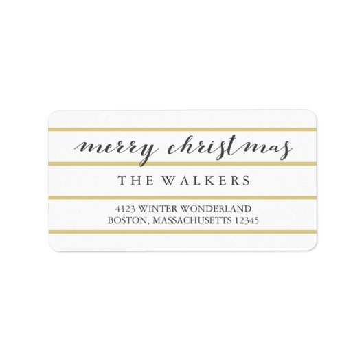 金ゴールドワイドPinstripesスクリプトメリークリスマス ラベル (正面)