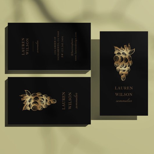 金ゴールドワイナリーワインメーカーソムリエエレガント 名刺