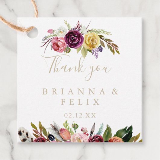 金ゴールドワイルドフェザーボホトロピカルフローラ結婚ズ フェイバータグ (正面)