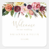 金ゴールドワイルドフェザーボホトロピカル結婚の歓迎 スクエアシール (正面)