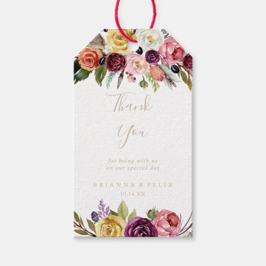 金ゴールドワイルドフェザーBoho Tropical 結婚's Thank You ギフトタグ (正面)