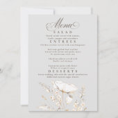 金ゴールドワイルドフラワーグレーと白結婚のメニュー 招待状 (正面)