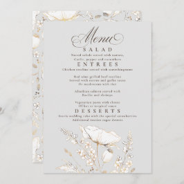 金ゴールドワイルドフラワーグレーと白結婚のメニュー 招待状