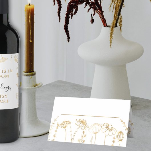 金ゴールドワイルドフラワースケッチシンプルフローラ プレイスカード