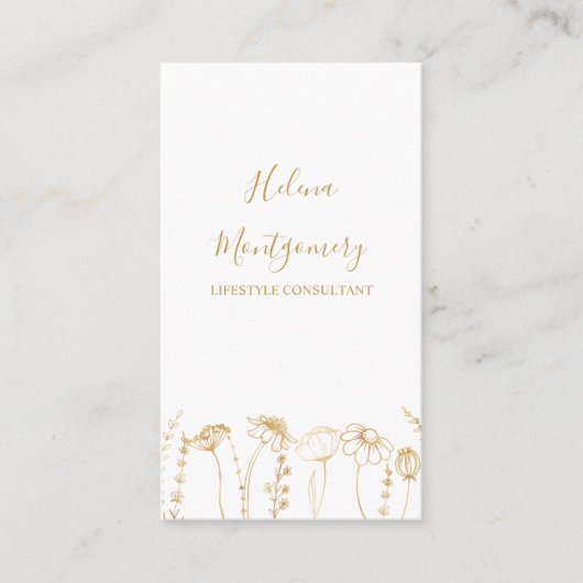 金ゴールドワイルドフラワースケッチフェミニンプロフェッショナル 名刺 (正面)