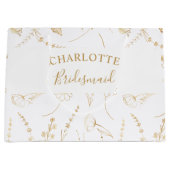 金ゴールドワイルドフラワースケッチブライダルパーティありがとうございました ラージペーパーバッグ (正面)