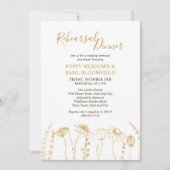 金ゴールドワイルドフラワースケ結婚ッチのディナーリハーサル 招待状 (正面)