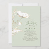 金ゴールドワイルドフラワーズセージグリーンシックブライダルシャワー 招待状 (正面)