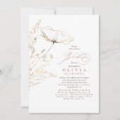 金ゴールドワイルドフラワーズダスティピンクシックブライダルシャワー 招待状 (正面)