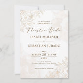 金ゴールドワイルドフラワーヌエストラスペインのボダ結婚ズ 招待状 (正面)