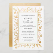 金ゴールドワイルドフラワーフレーム結婚式招待状 招待状 (正面/裏面)