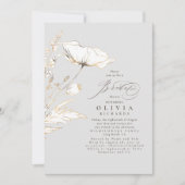 金ゴールドワイルドフラワーライトグレーシックブライダルシャワー 招待状 (正面)