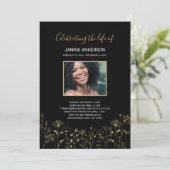 金ゴールドワイルドフラワーライフお祝い写真招待状 招待状 (スタンド正面)