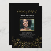 金ゴールドワイルドフラワーライフお祝い写真招待状 招待状 (正面/裏面)