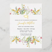 金ゴールドワイルドフラワー卒業写真の背面 箔招待状 (正面)