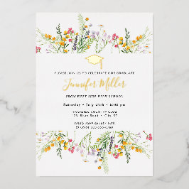 金ゴールドワイルドフラワー卒業写真の背面 箔招待状