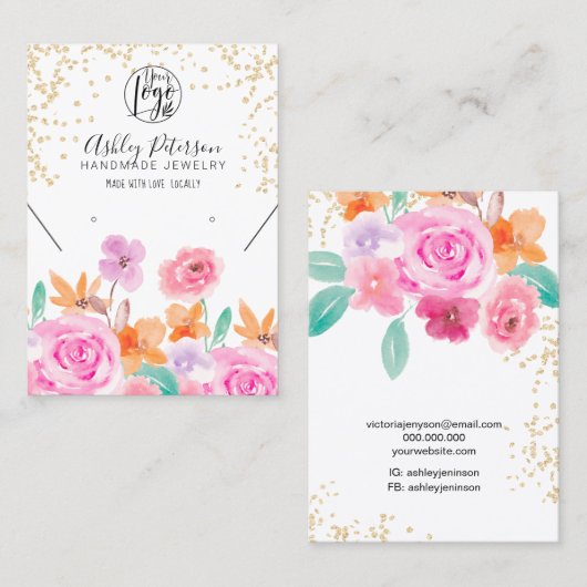 金ゴールドワイルドフローラロゴジュエリーイヤリングネックレス 名刺 (正面/裏面)