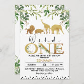 金ゴールドワイルドワンサファリ動物誕生日招待状 招待状 (正面/裏面)