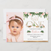 金ゴールドワイルドワンフローラサファリ誕生日写真 招待状 (正面)