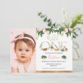 金ゴールドワイルドワンフローラサファリ誕生日写真 招待状 (スタンド正面)