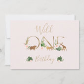 金ゴールドワイルドワンフローラサファリ誕生日写真 招待状 (裏面)