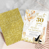 金ゴールドワインとスティレット女性大人誕生日 招待状