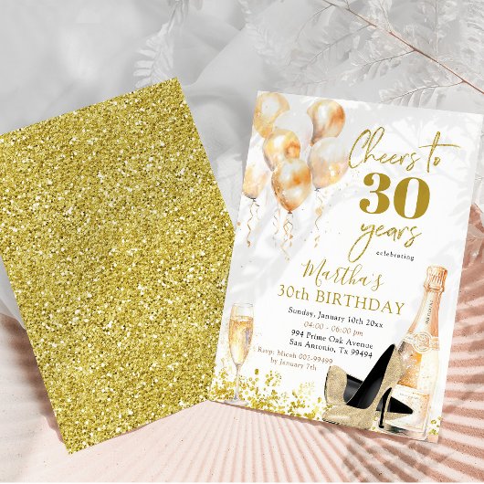 金ゴールドワインとスティレット女性大人誕生日 招待状