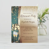 金ゴールドワイングラス、ハイヒール、バルーン退職パーティー 招待状 (スタンド正面)