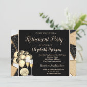 金ゴールドワイングラス、風船、大理石の退職パーティー 招待状 (スタンド正面)