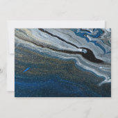 金ゴールドワイングラス、風船、青い大理石の退職 招待状 (裏面)