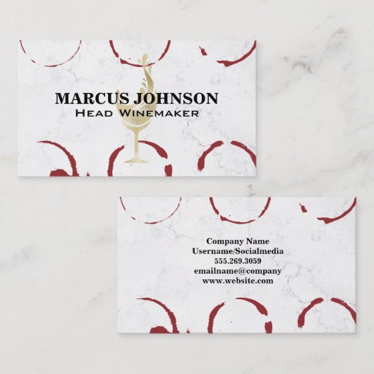 金ゴールドワインスプラッシュ |大理石 |ワインの汚れ 名刺 (正面/裏面)