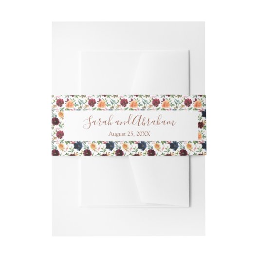 金ゴールドワインブルガンディネイビーブルーフローラ 招待状ベリーバンド (正面例)