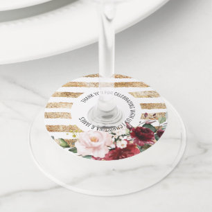 金ゴールドワイン赤面フローラ結婚式の引き出物 ワイングラスタグ