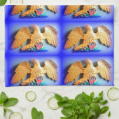 金ゴールドワシの青い愛国的なキッチンタオル キッチンタオル (折り畳み)