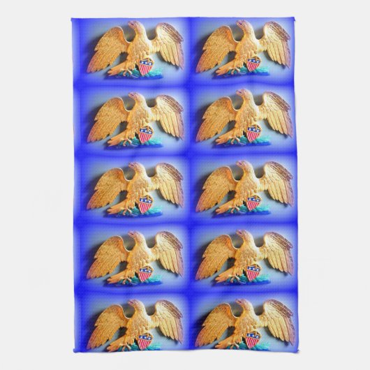 金ゴールドワシの青い愛国的なキッチンタオル キッチンタオル (縦)
