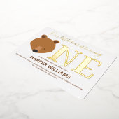 金ゴールドワンアニマルベアファースト誕生日 箔招待状 (回転した状態)