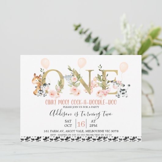 金ゴールドワンディバイダーズフローラファームアニマルズ1st誕生日 招待状 (スタンド正面)