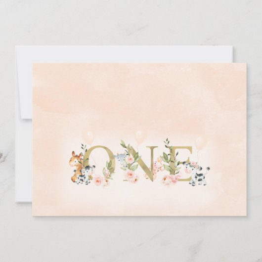 金ゴールドワンディバイダーズフローラファームアニマルズ1st誕生日 招待状 (裏面)