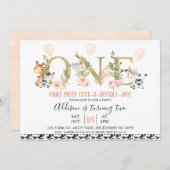 金ゴールドワンディバイダーズフローラファームアニマルズ1st誕生日 招待状 (正面/裏面)